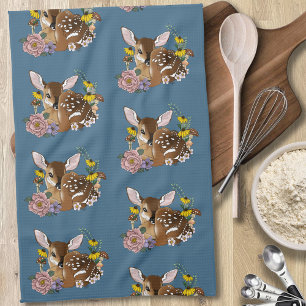 Wilde Blume Fawn Blue Geschirrtuch