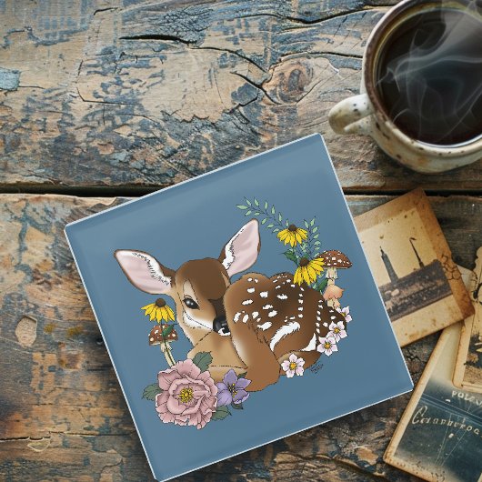 Wilde Blume Fawn Blue Glasuntersetzer