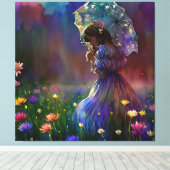 *~ Wilde Blume Feld AP56 Umbrella Girl Leinwanddruck (Insitu (Holzboden))
