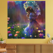 *~ Wilde Blume Feld AP56 Umbrella Girl Leinwanddruck (Insitu (Wohnzimmer))