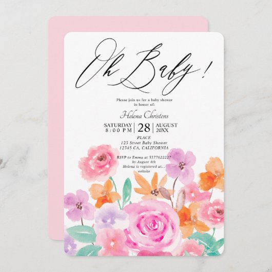 Wilde Blume Frühlingswasserfarbe Babydusche Einladung (Vorne/Hinten)