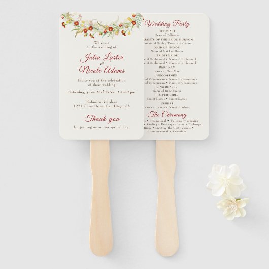 Wilde Blume Gelbe Marigold Foliage Hochzeit Fächer (Vorne und Hinten)