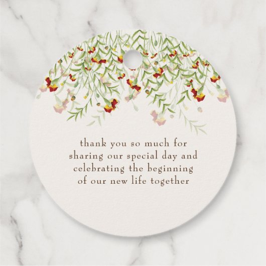 Wilde Blume Gelbe Marigold Foliage Hochzeit Geschenkanhänger (Rückseite)