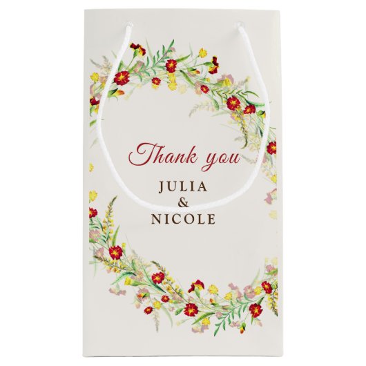 Wilde Blume Gelbe Marigold Foliage Hochzeit Kleine Geschenktüte (Rückseite)