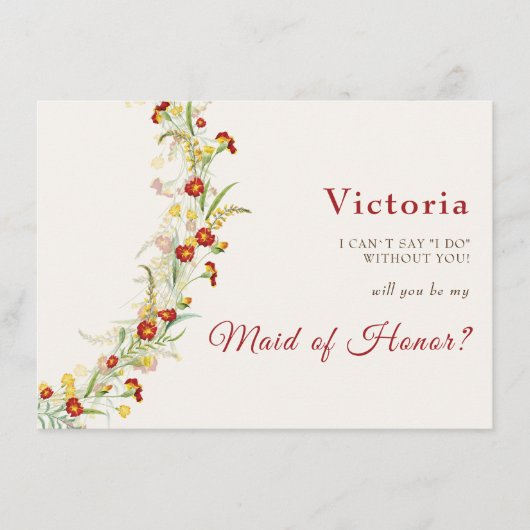 Wilde Blume Gelbe Marigold Foliage Hochzeit Menükarte (Vorderseite)