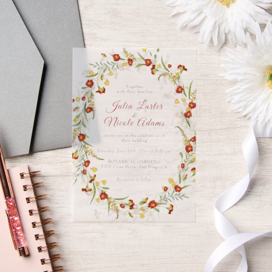 Wilde Blume Gelbe Marigold Foliage Hochzeit Pergament Einladungen (Hochzeit)