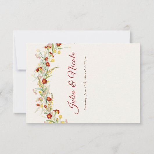 Wilde Blume Gelbe Marigold Foliage Hochzeit RSVP Karte (Rückseite)