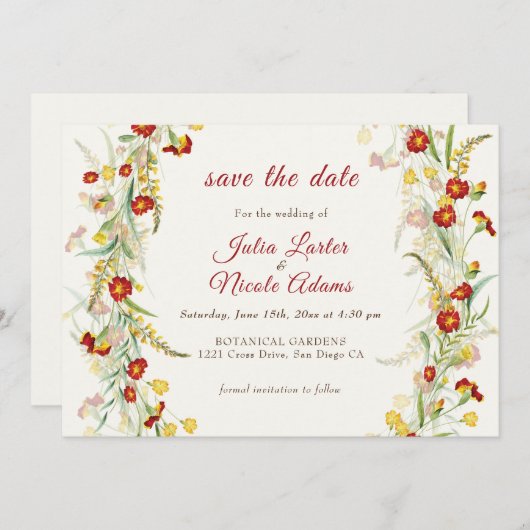 Wilde Blume Gelbe Marigold Foliage Hochzeit Save The Date (Vorne/Hinten)
