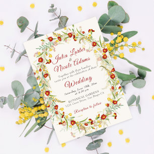 Wilde Blume Gelbe Tagetes Blätter Foto Hochzeit Einladung