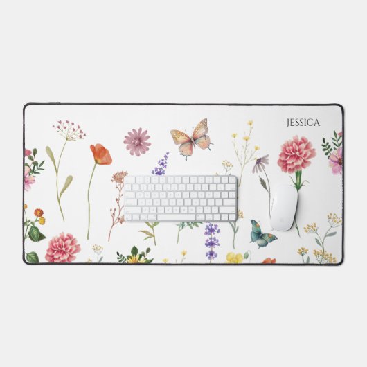 Wilde Blume gepresst Floral einfache Name Desk Mat Schreibtischunterlage (Tastatur & Maus)