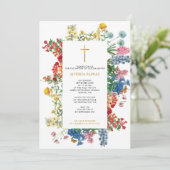 Wilde Blume Griechisch-Orthodoxe Christening Taufe Einladung (Stehend Vorderseite)