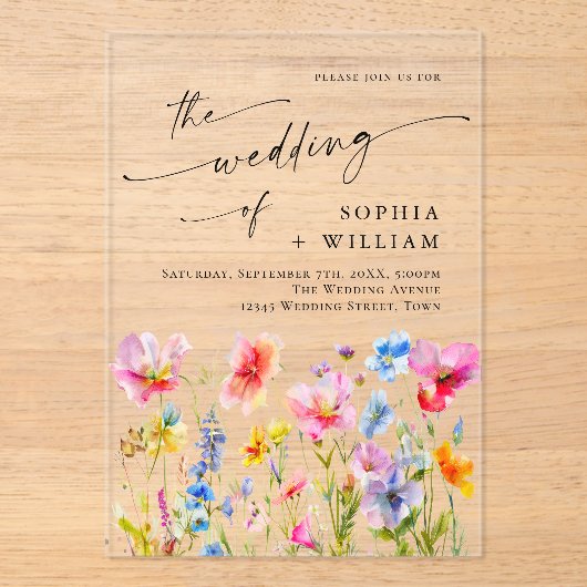 Wilde Blume Hochzeit im festlichen Bright Watercol Acryleinladungen (Vorderseite)