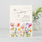 Wilde Blume Hochzeit im festlichen Bright Watercol Einladung (Stehend Vorderseite)