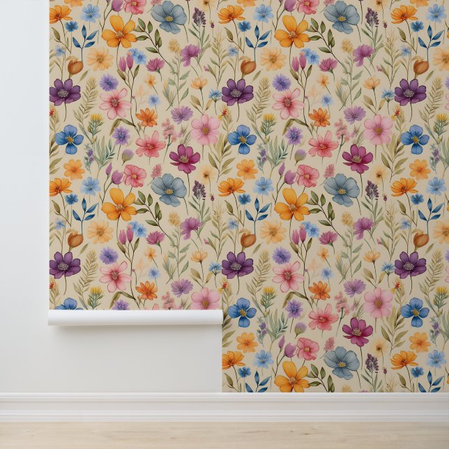 Wilde Blume im Wasser auf Creme Tapete (Anwendung)