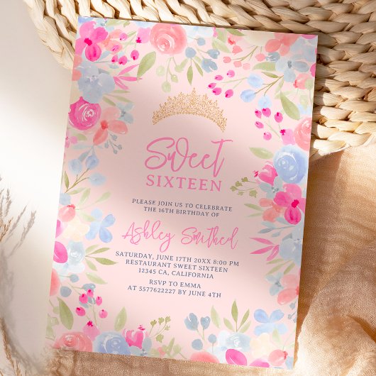 Wilde Blume in den Gartenpasten Sweet 16 Geburtsta Einladung