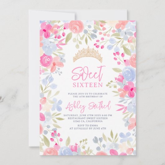 Wilde Blume in den Gartenpasten Sweet 16 Geburtsta Einladung (Vorderseite)