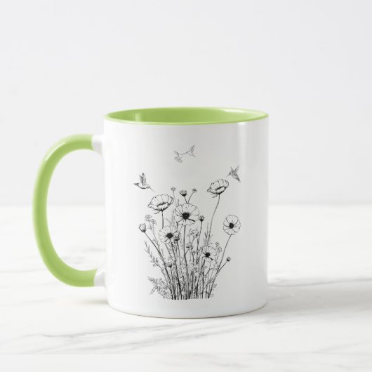 Wilde Blume in Schwarz-Weiß-Kaffee-Tasse Tasse (Links)