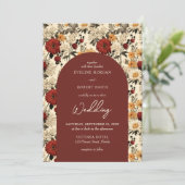 Wilde Blume in Wasserfarbe Rote Elfenbeingewölbe Einladung (Stehend Vorderseite)