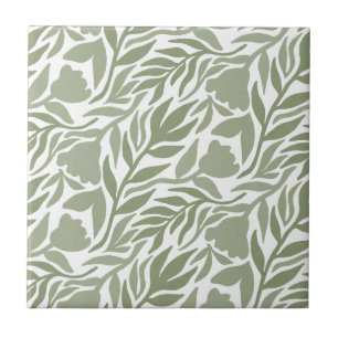 Wilde Blume Kaskade White & Moss Green Fliese