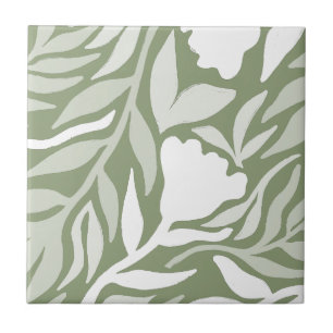 Wilde Blume Kaskade White & Moss Green HD Fliese