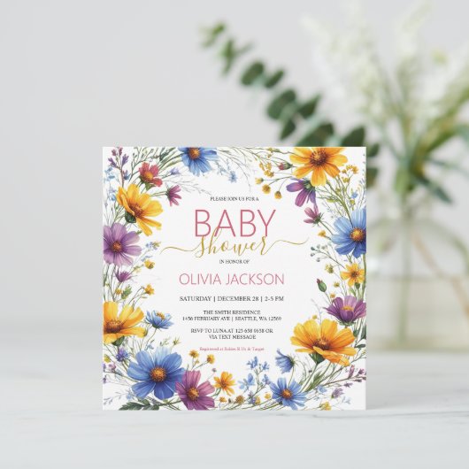 Wilde Blume Kinderdusche Einladung (Stehend Vorderseite)