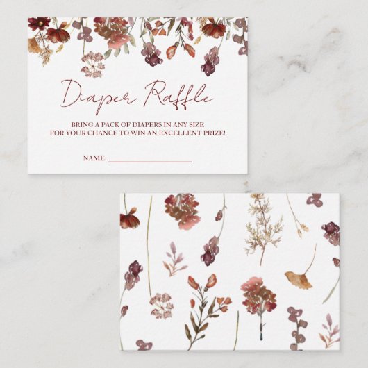 Wilde Blume Kinderdusche, Fall Windeln Raffle Begleitkarte (Vorne/Hinten)