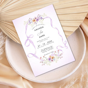 Wilde Blume Lila Band Coquette Bogen Hochzeit  Einladung