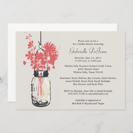 Wilde Blume & Mason Jar Brautparty Einladung (Vorne/Hinten)