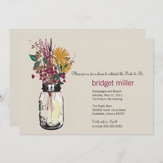 Wilde Blume & Mason Jar Brautparty Einladung (Vorne/Hinten)