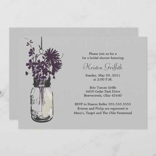 Wilde Blume & Mason Jar Brautparty Einladung (Vorne/Hinten)