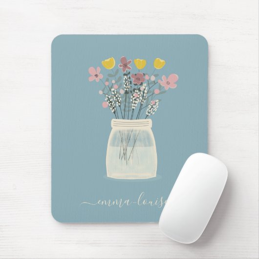 Wilde Blume Mason Jar Hand Letted Monogram Mousepad (Mit Mouse)