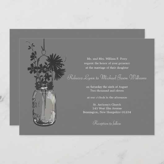 Wilde Blume & Mason Jar Hochzeitseinladungen Einladung (Vorne/Hinten)