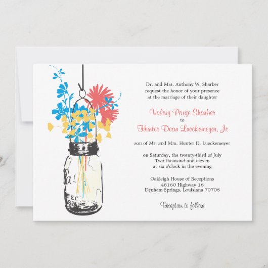 Wilde Blume & Mason Jar Hochzeitseinladungen Einladung (Vorderseite)