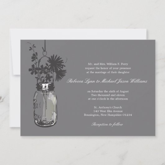 Wilde Blume & Mason Jar Hochzeitseinladungen Einladung (Vorderseite)