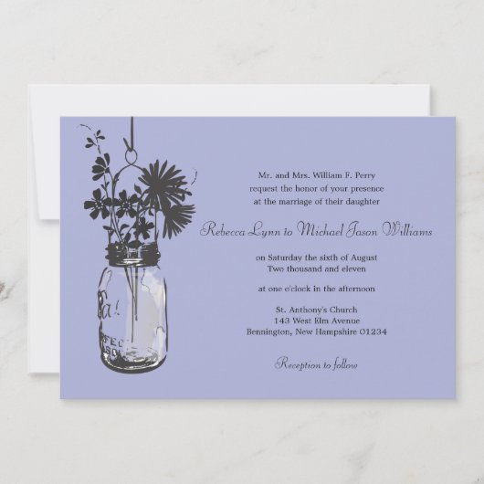 Wilde Blume & Mason Jar Hochzeitseinladungen Einladung (Vorderseite)