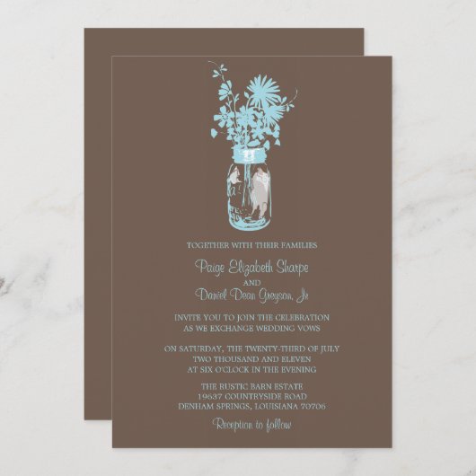 Wilde Blume & Mason Jar Hochzeitseinladungen Einladung (Vorne/Hinten)