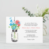 Wilde Blume & Mason Jar Hochzeitseinladungen Einladung (Stehend Vorderseite)