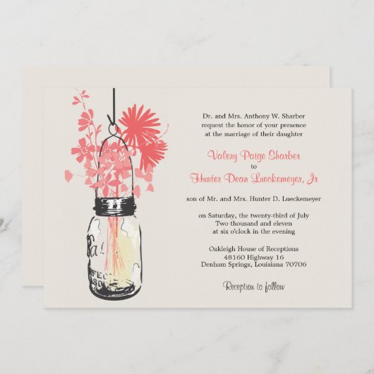 Wilde Blume & Mason Jar Hochzeitseinladungen Einladung (Vorne/Hinten)