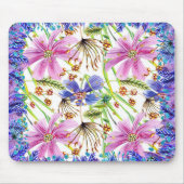 Wilde Blume Mauspad Rosa & Blau (Vorne)