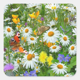 Wilde Blume Meadow Quadratischer Aufkleber