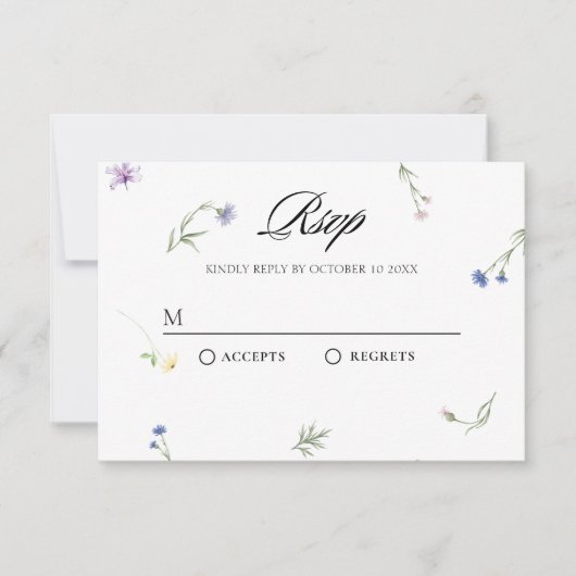 Wilde Blume minimalistisch elegant RSVP Karte (Vorderseite)
