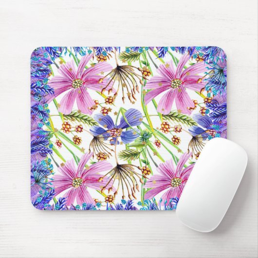 Wilde Blume Mouse Pad Pink & Blue Mousepad (Mit Mouse)