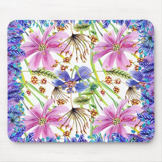 Wilde Blume Mouse Pad Pink & Blue Mousepad (Vorne)