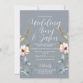 Wilde Blume Mute Gray Wedding Einladung (Vorderseite)