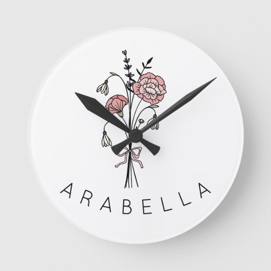 Wilde Blume Name Runde Wanduhr (Vorderseite)