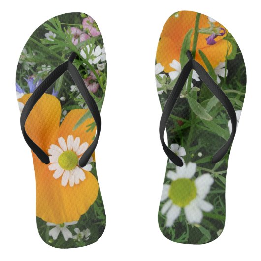 Wilde Blume: Orangefarbene, rosa Flip Flops Badesandalen (Fußbett)