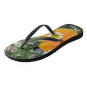 Wilde Blume: Orangefarbene, rosa Flip Flops Badesandalen (Schrägansicht)