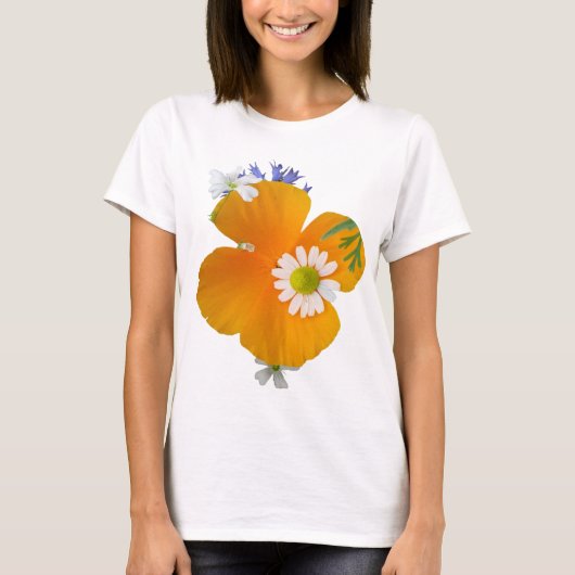 Wilde Blume: Orangefarbener Gelber T - Shirt (Vorderseite)
