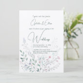 Wilde Blume Pastel Moderne Typografie Hochzeit Einladung (Stehend Vorderseite)