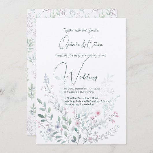 Wilde Blume Pastel Moderne Typografie Hochzeit Einladung (Vorne/Hinten)